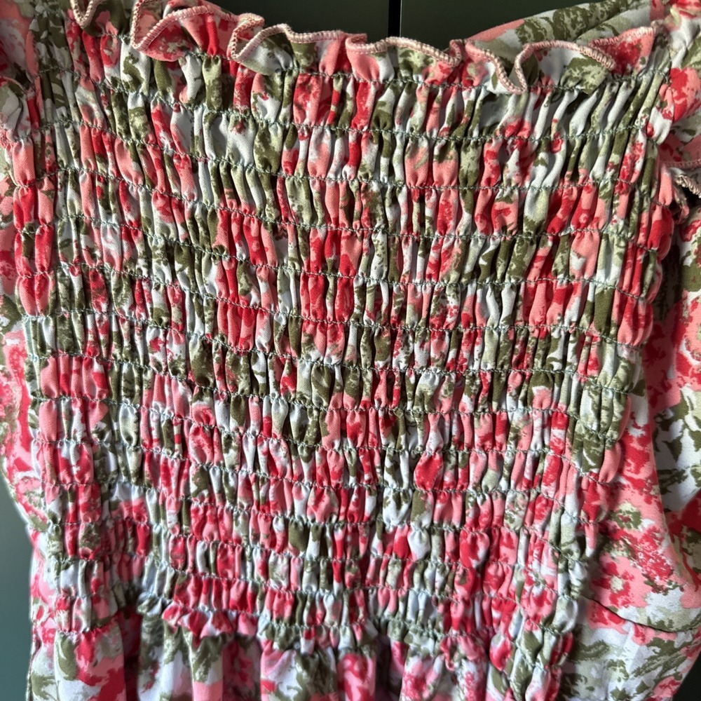 Floral Flutter‎ Sleeve Pink Rose midi Dress With Pockets size S - Picture 5 of 6